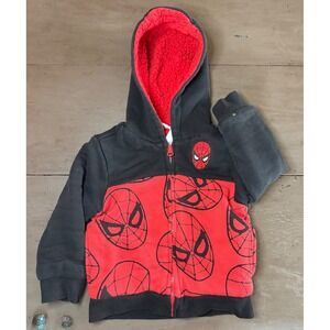 Marvel Spiderman Kids 5T Zip Up Hoodie Black Red Sherpa Lined Fleece Jacket
